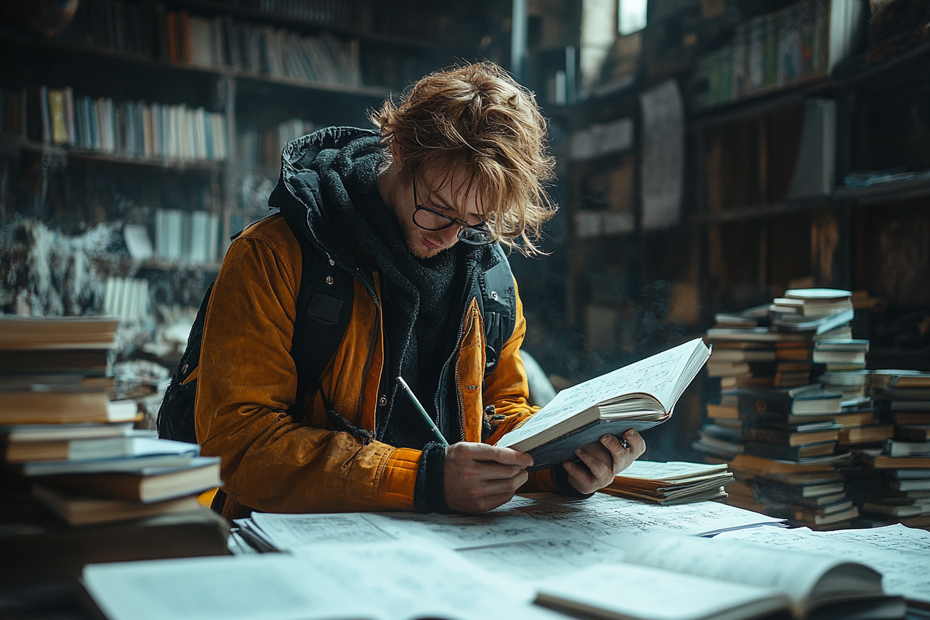 Man intensely solving complex math problems, representing the challenge and focus required for Hard Sudoku puzzles.