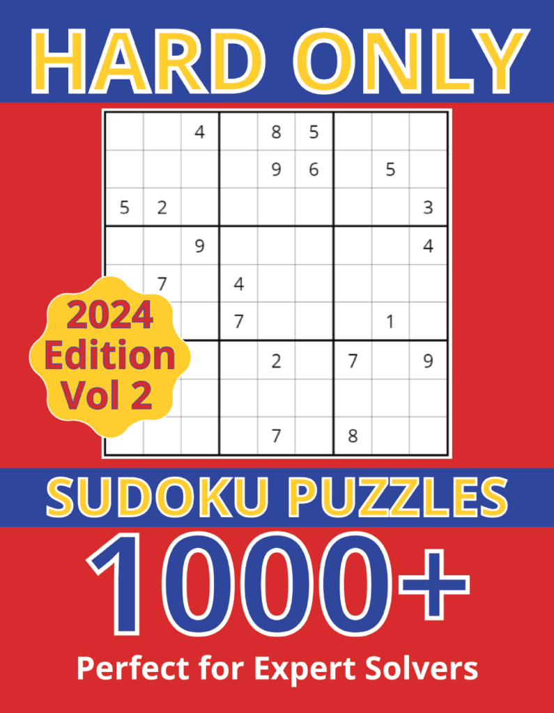 Hard level Sudoku books with expert-level puzzles, challenging advanced solvers with complex grids and minimal clues.